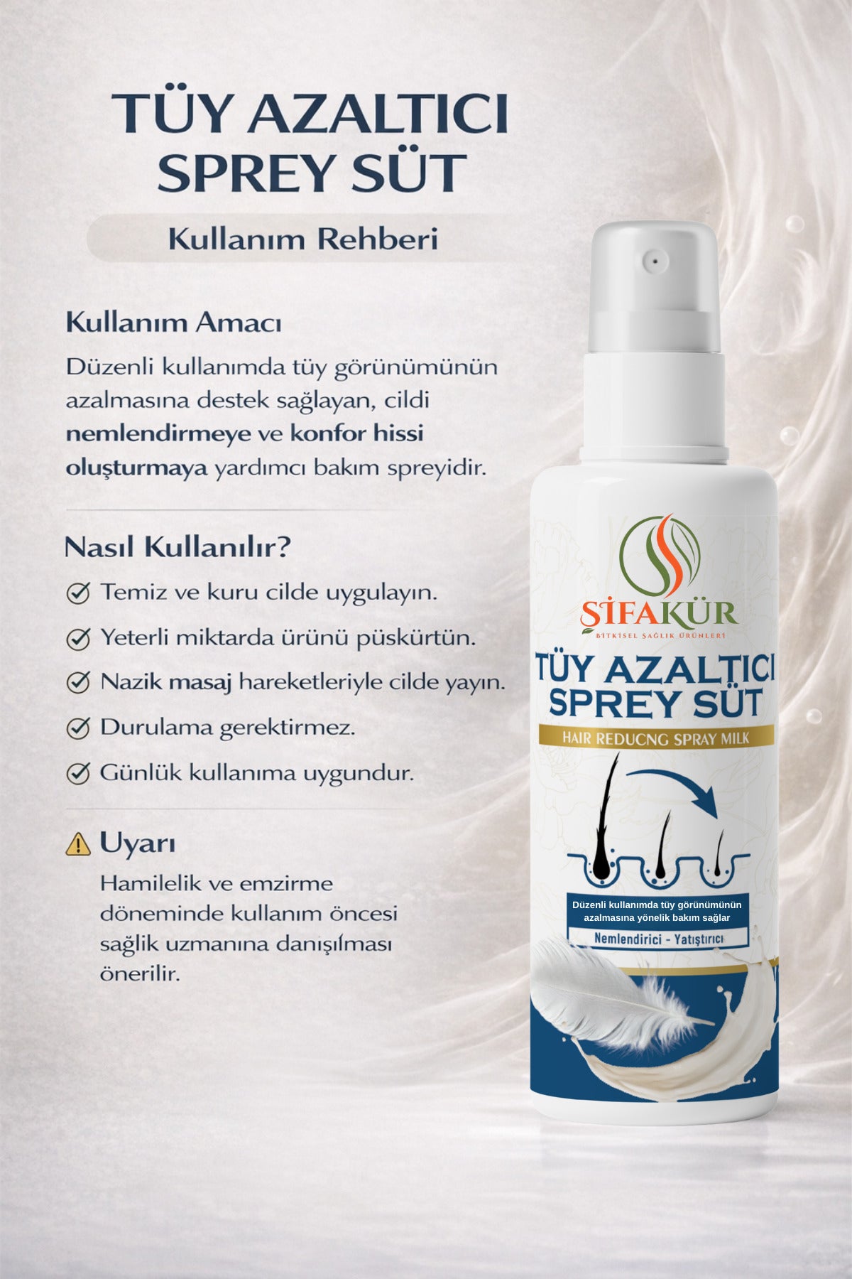 ŞİFAKÜR Sprey Süt Tüz Azaltıcı Papain & Aloe Vera İçeren Cilt Bakım Spreyi 100 ml Nemlendirici Bakım