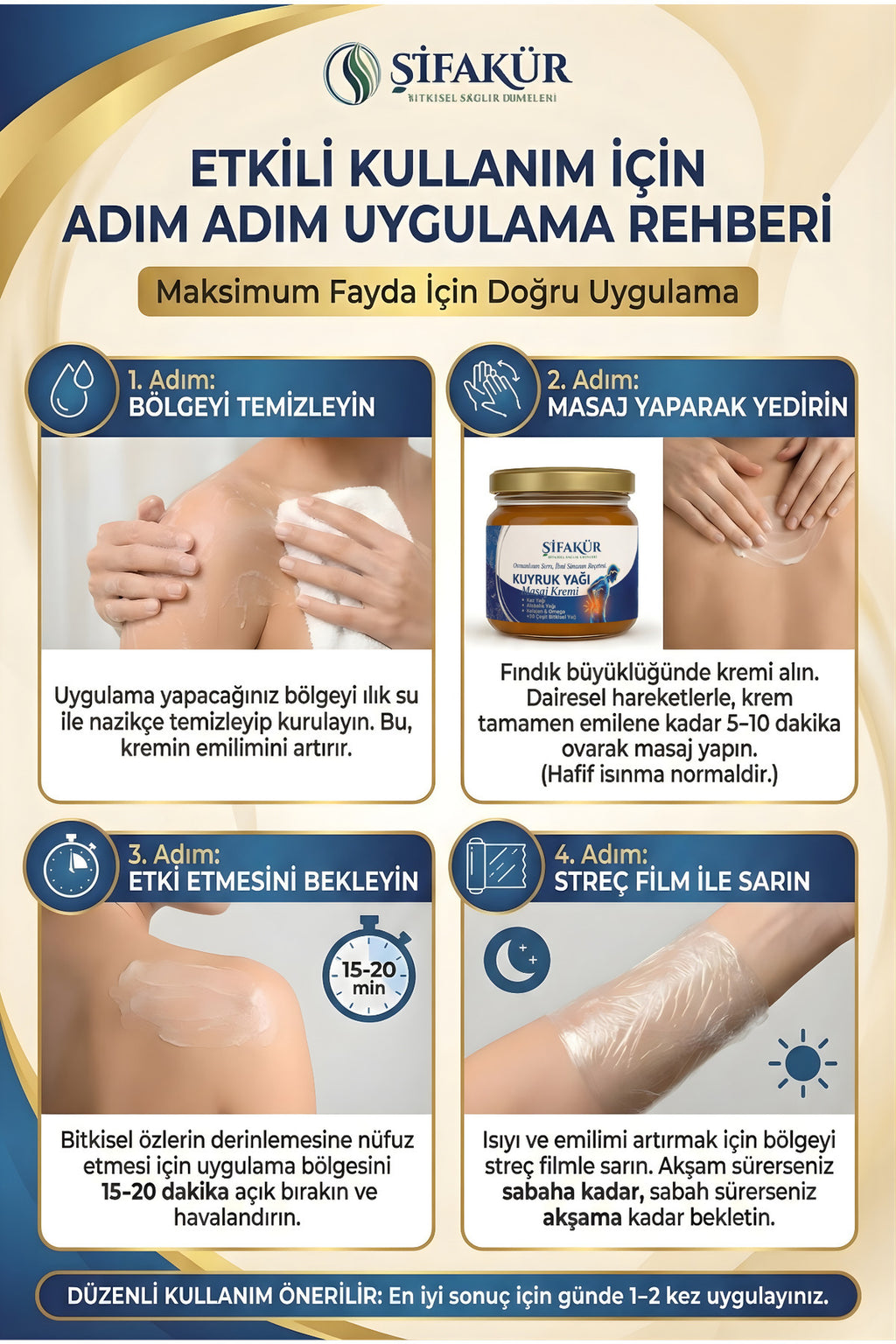 Şifakür Kuyruk Yağı Masaj Kremi Kaz Alabalık Yağlı Kolajenli Bel Boyun Diz Bakım 240ml