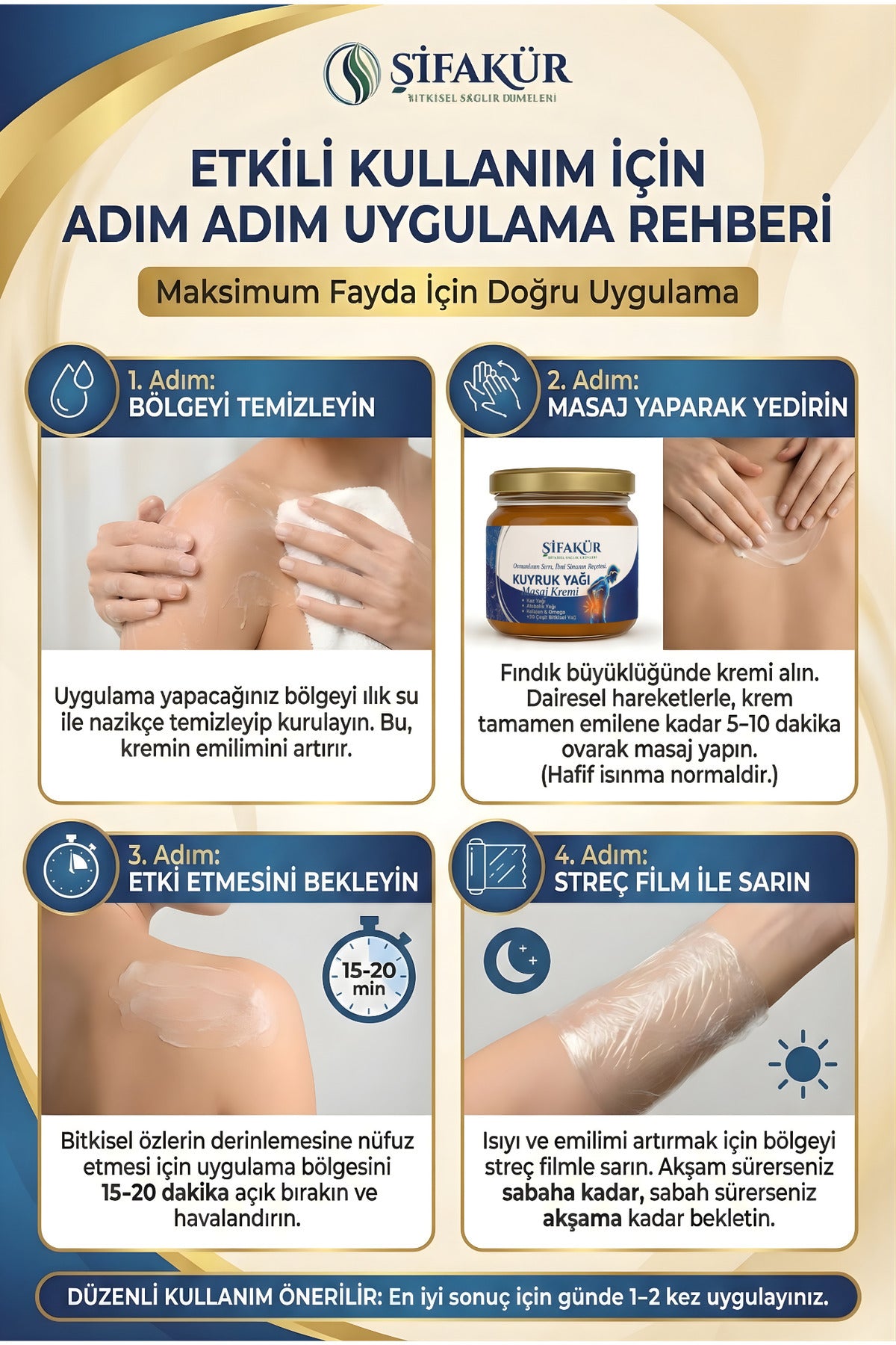 Şifakür Kuyruk Yağı Masaj Kremi Kaz Alabalık Yağlı Kolajenli Bel Boyun Diz Bakım 240ml
