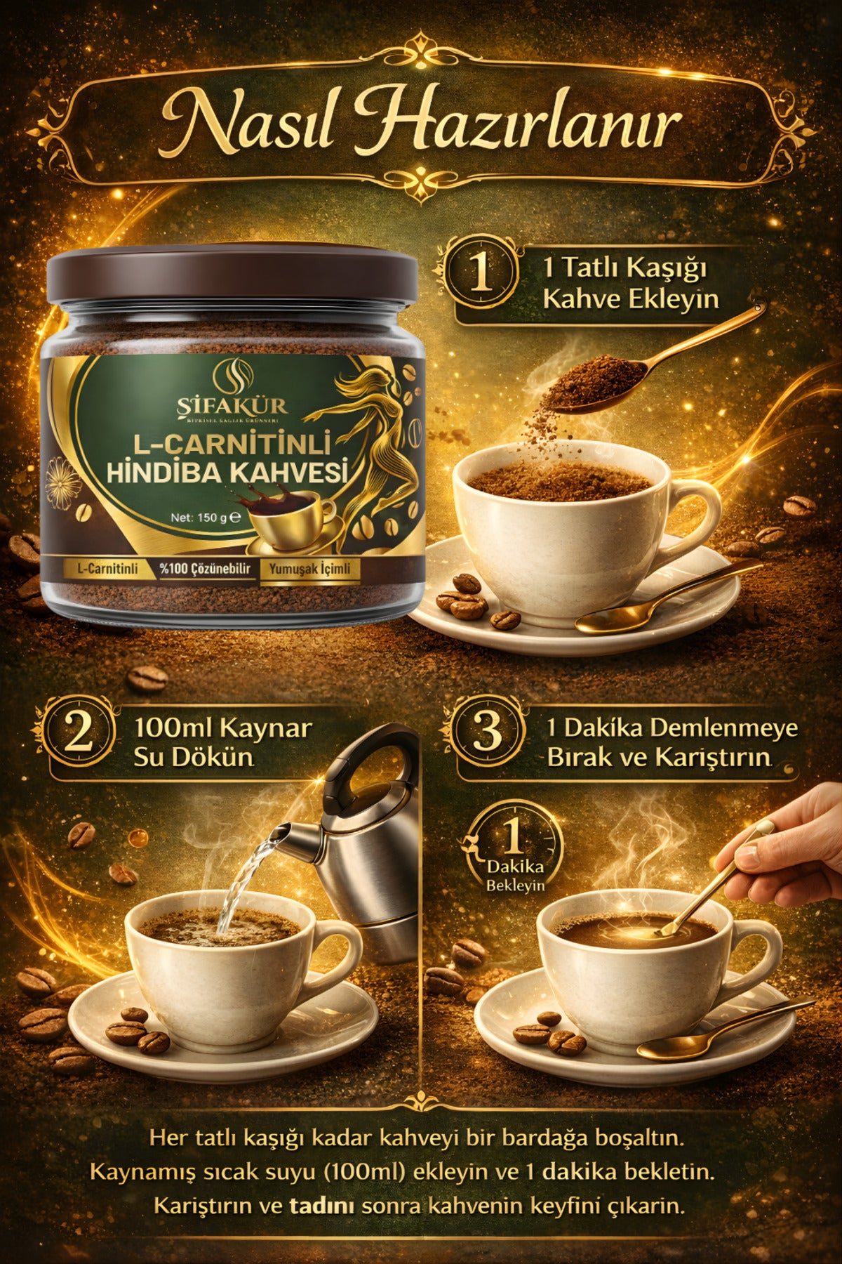 Şifakür Hindiba Kahvesi L-Carnitin Kolajen Şekersiz Tarçınlı 150g Aktif Yaşam & Güzellik