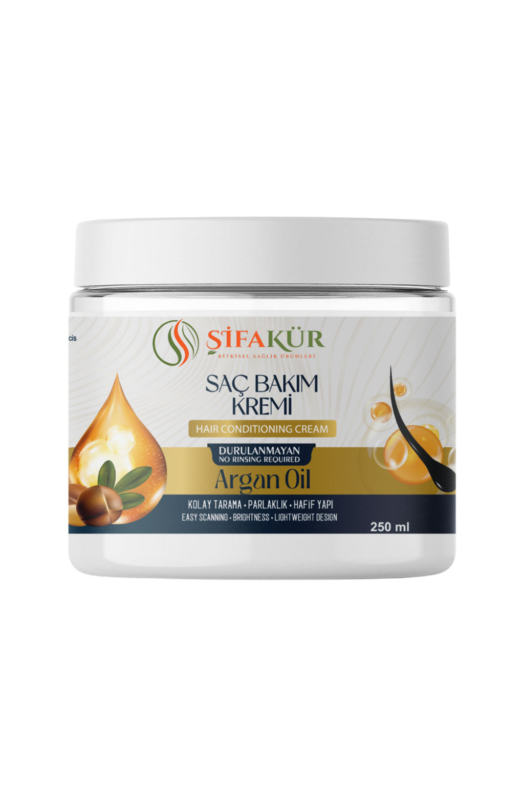 Şifakür Argan Yağlı Sülfatsız Durulanmayan Saç Kremi Besleyici Bakım Kolay Tarama 250ml