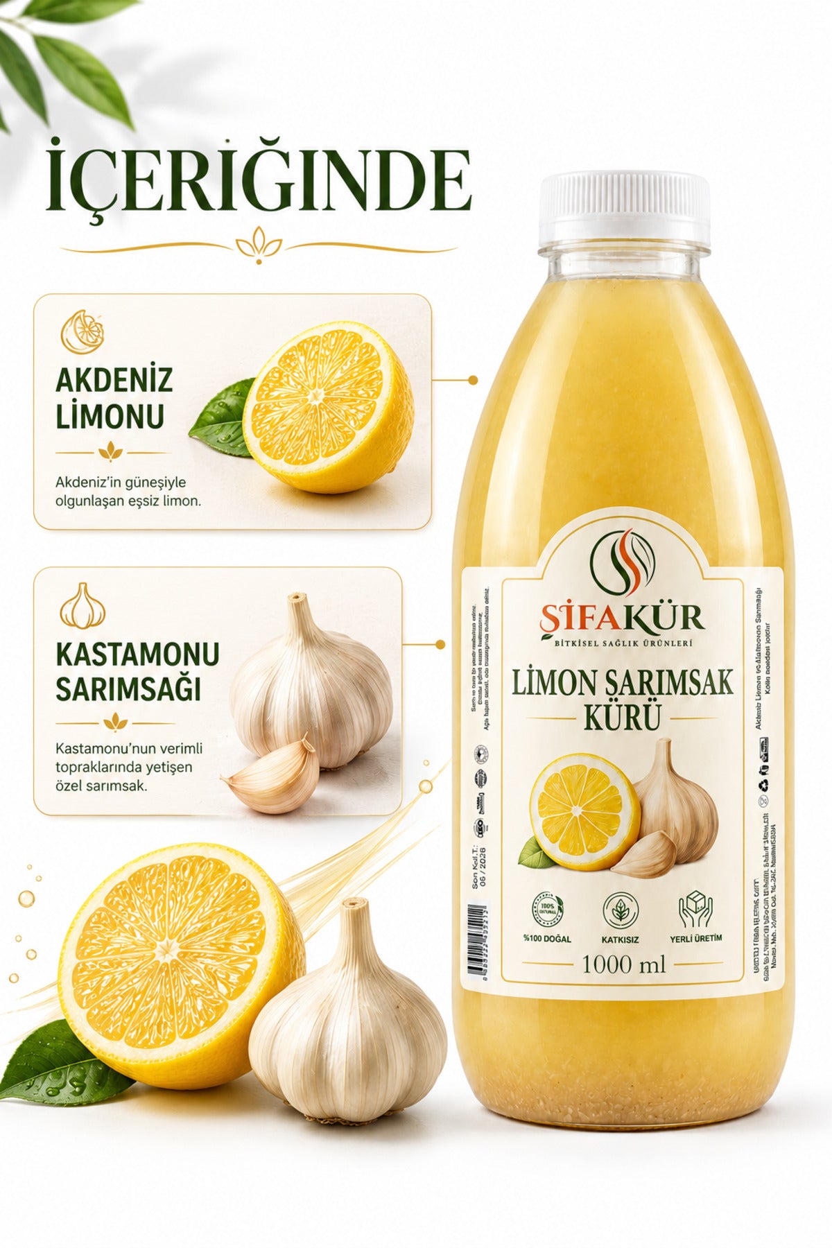 Limon Sarımsak Kürü 1000 ml 60 Gün Dinlendirilmiş