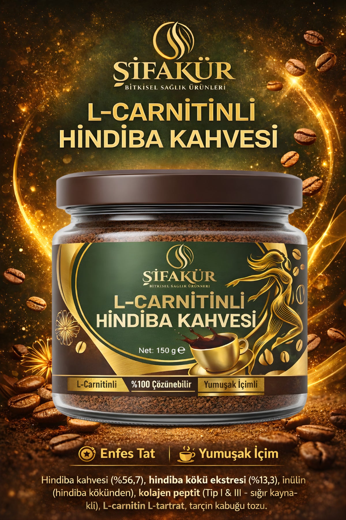 Şifakür Hindiba Kahvesi L-Carnitin Kolajen Şekersiz Tarçınlı 150g Aktif Yaşam & Güzellik