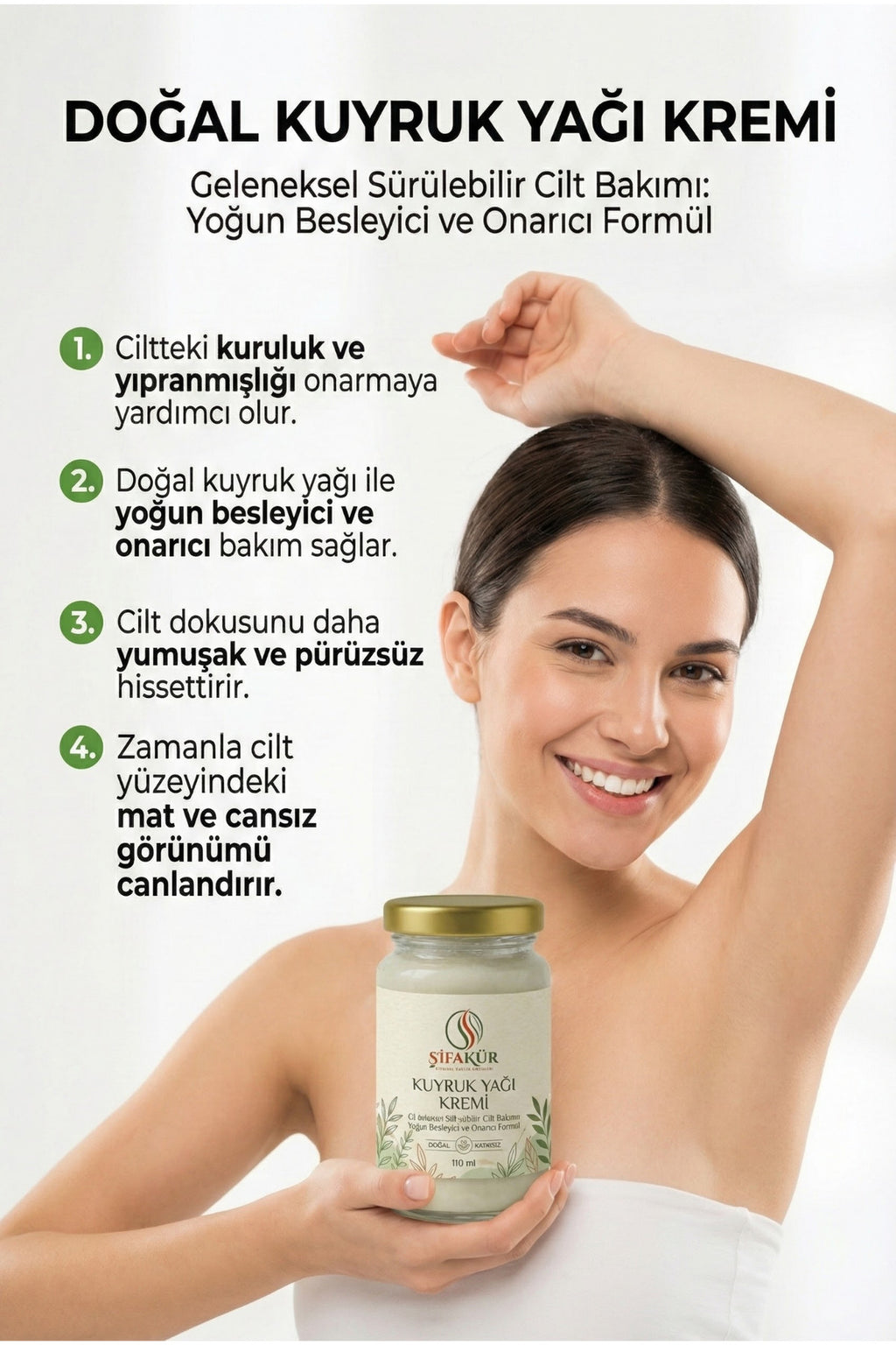Şifakür Kuyruk Yağı Kremi 110 ml - Doğal Bitkisel Yağlı Yoğun Nemlendirici Cilt Bakım Kremi