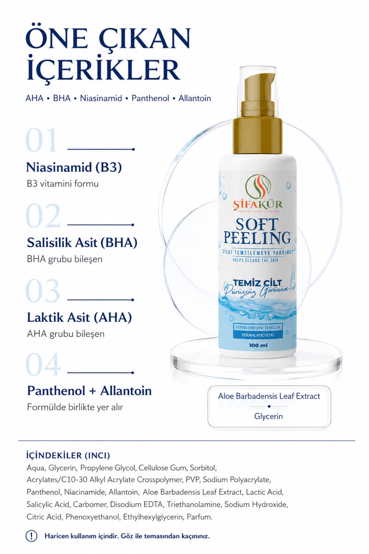 Şifakür Soft Peeling AHA BHA Laktik Salisilik Asit Niasinamid Cilt Arındırıcı Bakım 100ml