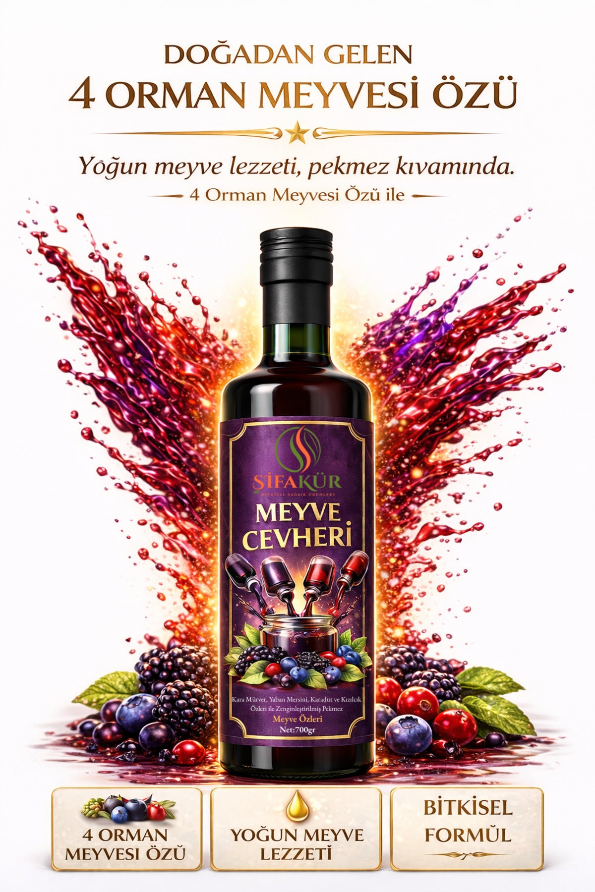 Şifakür Meyve Cevheri Pekmez 4 Orman Meyveli 700g Kahvaltılık ve Tatlı Lezzeti