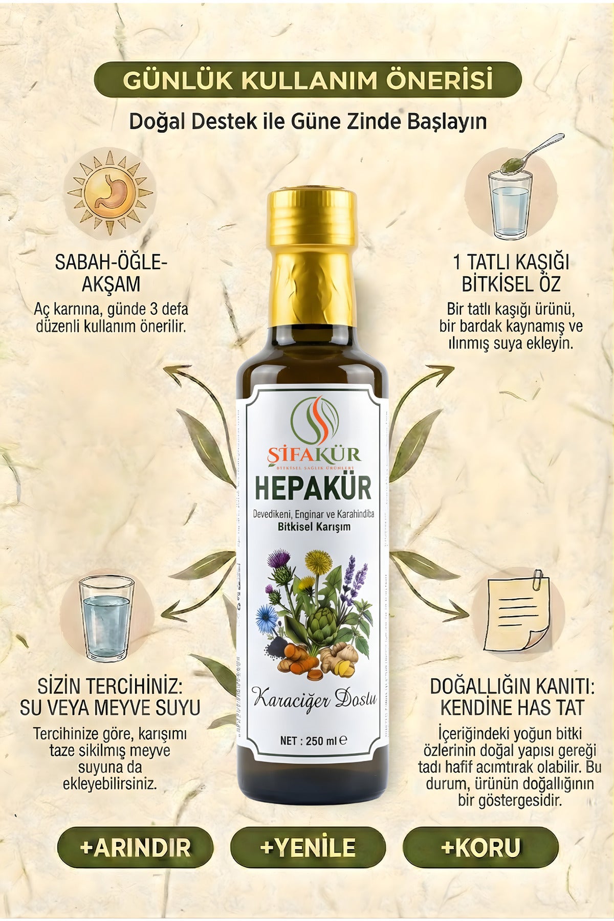 Şifakür Hepakür Sıvı Ekstrakt Devedikeni Enginar Karahindiba Karaciğer Desteği 250ml