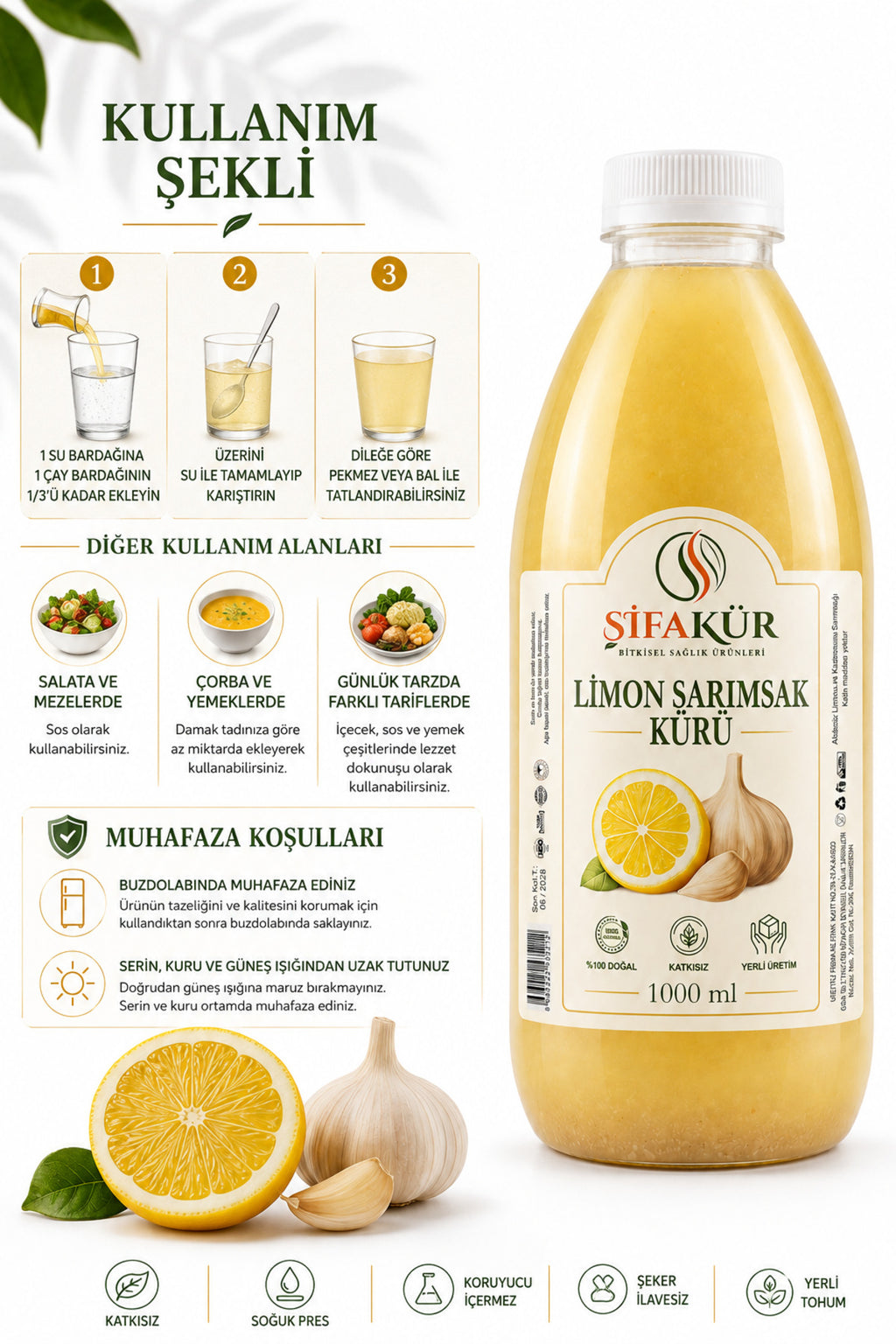 Limon Sarımsak Kürü 1000 ml 60 Gün Dinlendirilmiş