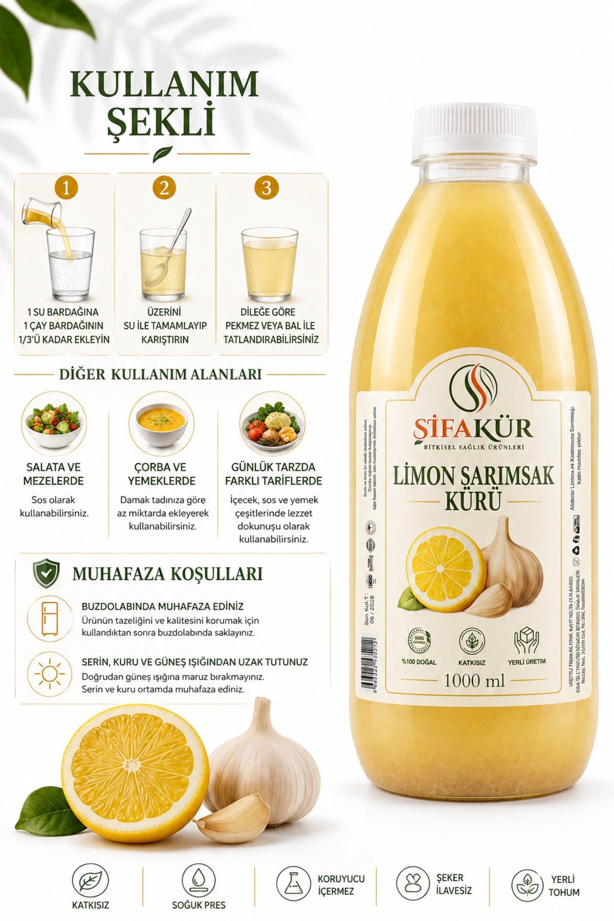 Limon Sarımsak Kürü 1000 ml 60 Gün Dinlendirilmiş