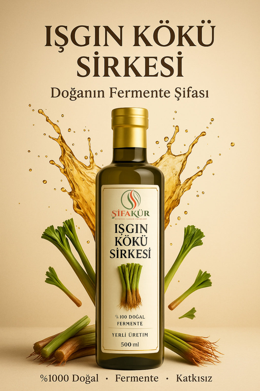 Şifakür Işgın Kökü Sirkesi 500ml Doğal Fermente Katkısız Mutfak ve İçim