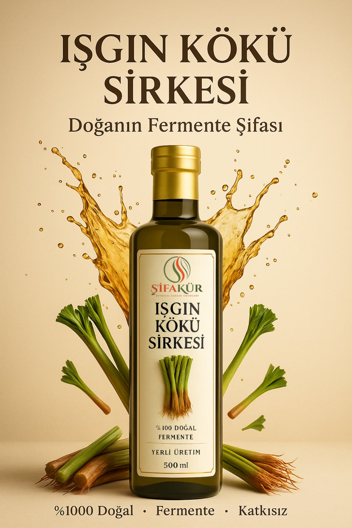 Şifakür Işgın Kökü Sirkesi 500ml Doğal Fermente Katkısız Mutfak ve İçim