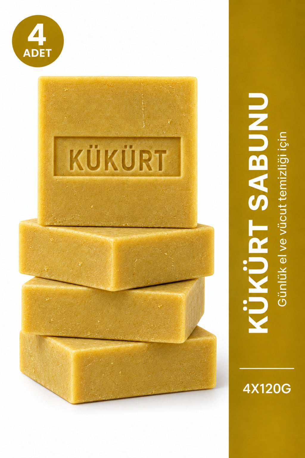 Kükürtlü Sabun 4'lü Paket 4 x 120 g Kükürt Sabunu Zeytinyağı Bazlı E Vitaminli El ve Vücut Sabunu