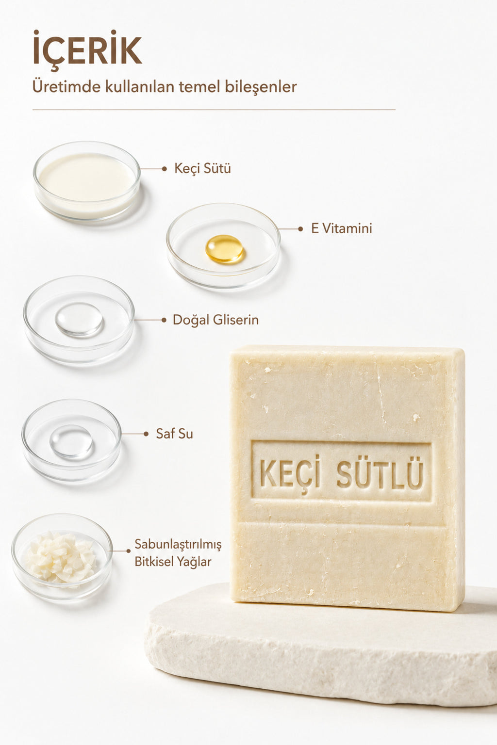 Keçi Sütlü Katı Sabun E Vitaminli ve Gliserinli 120 g