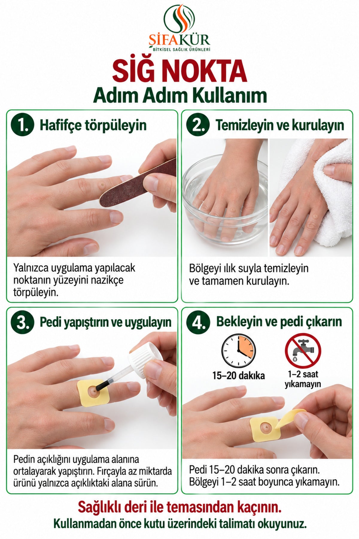 Siğ Nokta Noktasal Cilt Bakım Solüsyonu 20 ml 10 Koruyucu Ped ve Törpü Seti