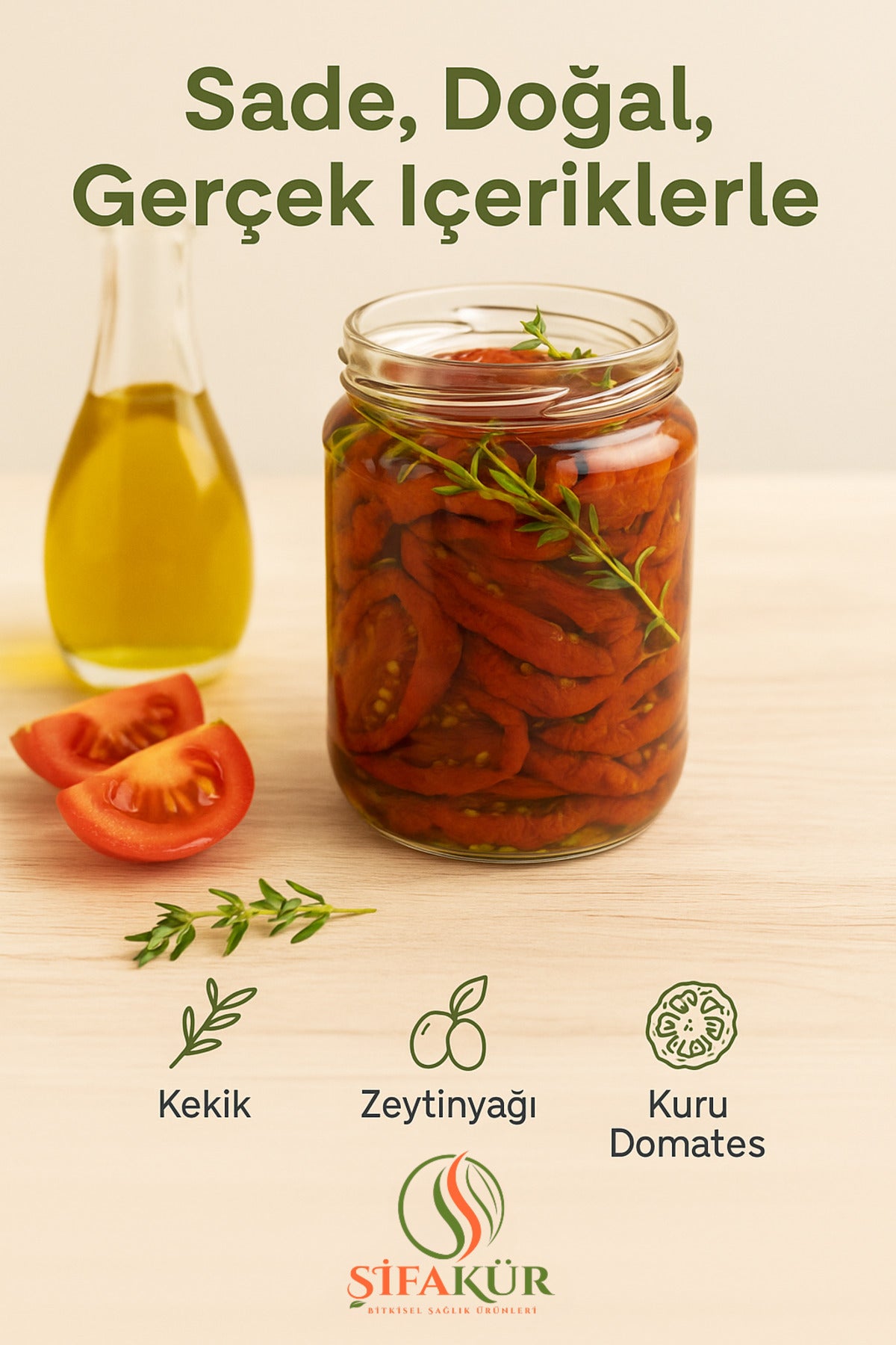 Şifakür Zeytinyağlı Kekikli Kuru Domates 850ml Doğal Katkısız El Yapımı Gurme Lezzet