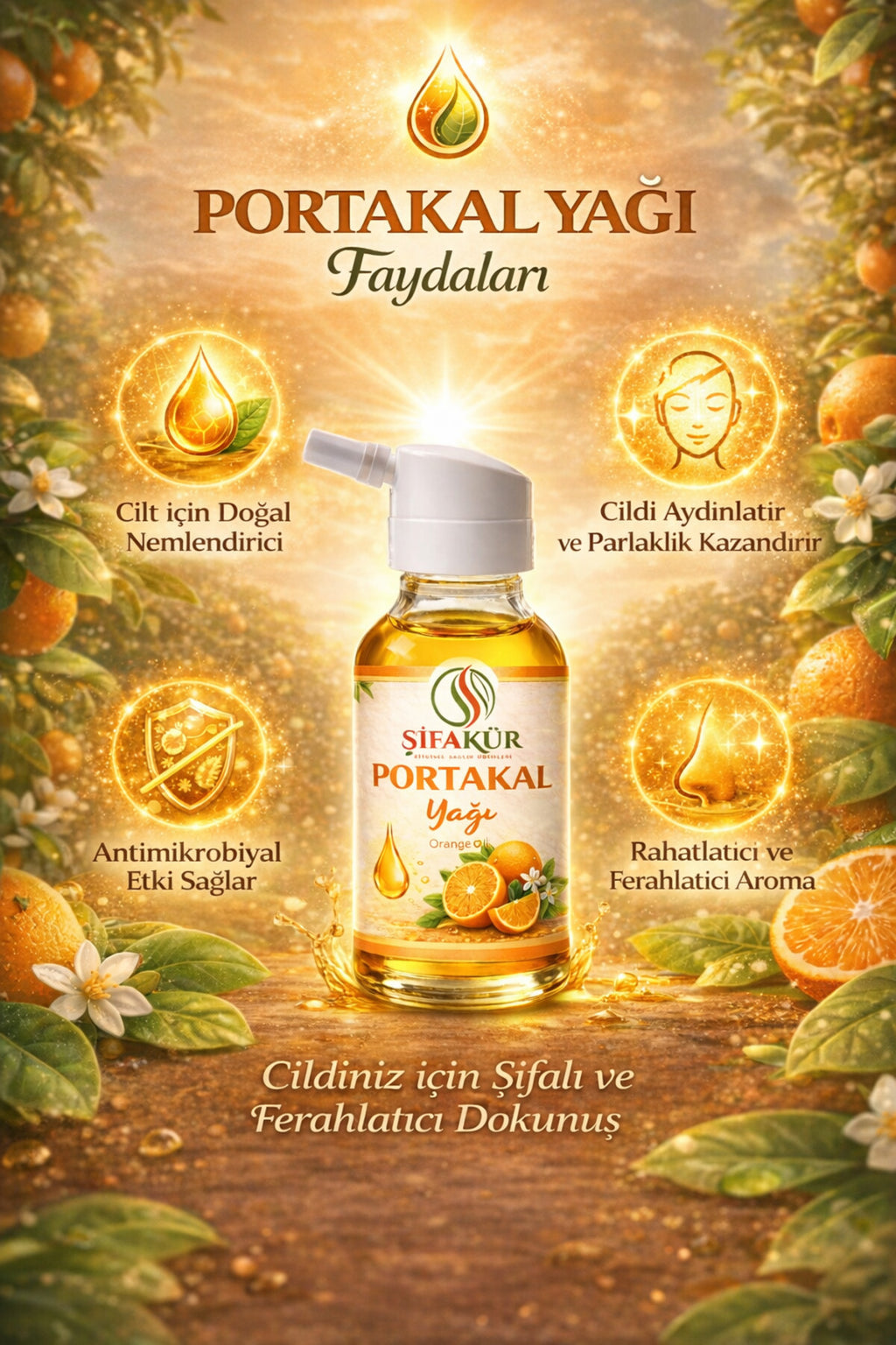 Şifakür Portakal Yağı Saf Doğal Canlandırıcı Cilt, Saç & Masaj Bakımı 20ml
