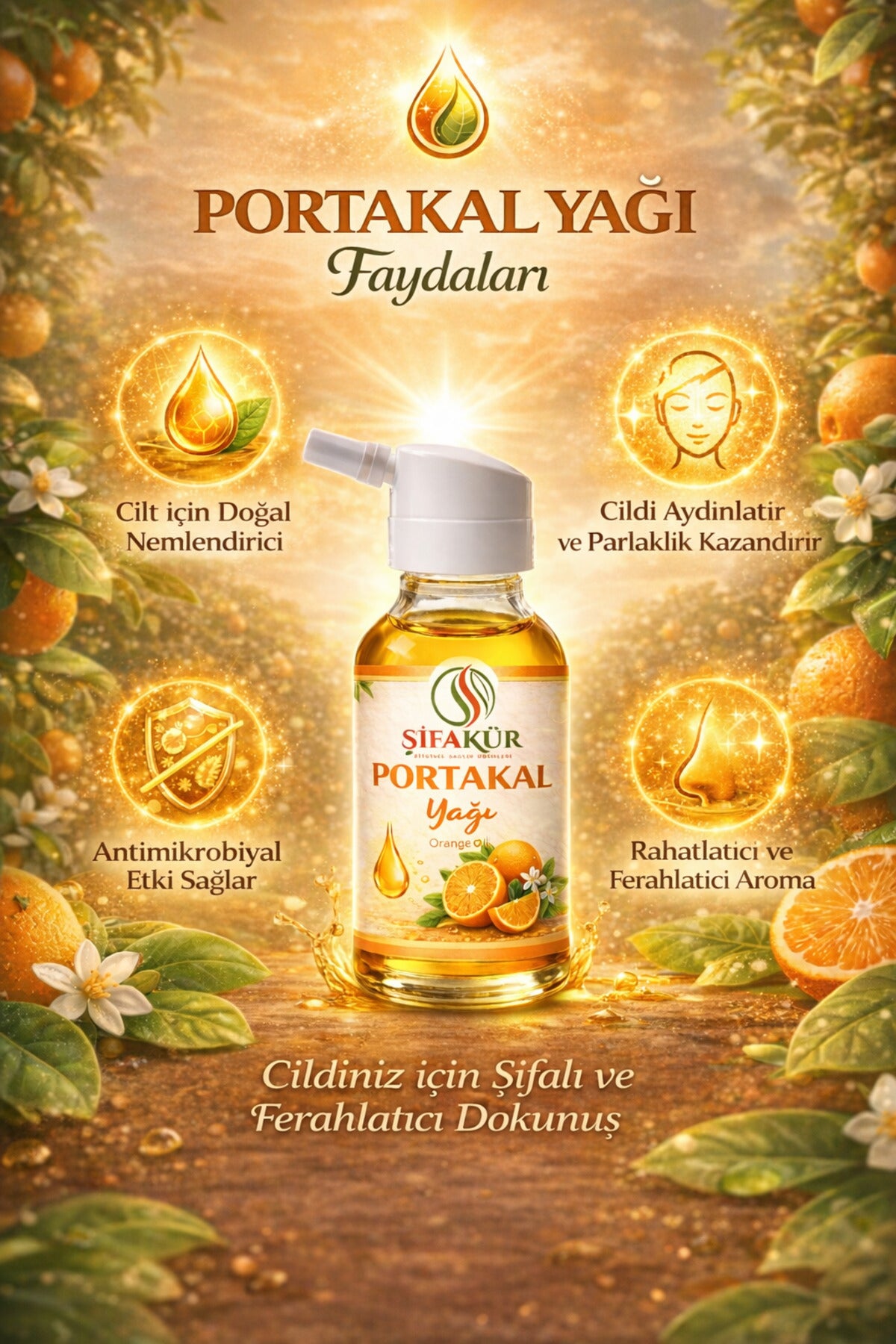 Şifakür Portakal Yağı Saf Doğal Canlandırıcı Cilt, Saç & Masaj Bakımı 20ml