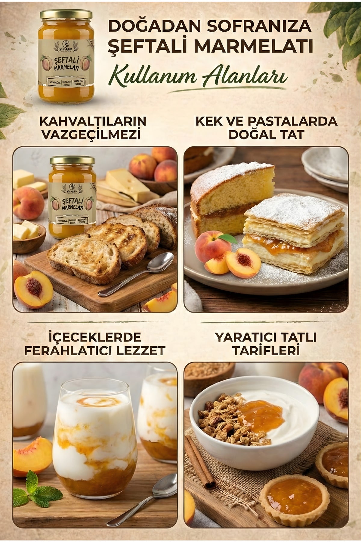 Şifakür Şeftali Marmelatı Katkısız Şeker İlavesiz Doğal Geleneksel Lezzet 850g
