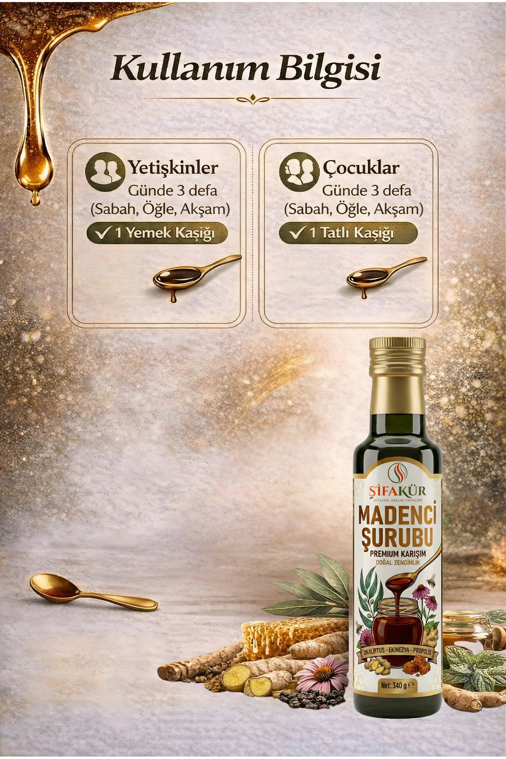 Şifakür Madenci Şurubu Propolis Zerdeçal Zencefil Okaliptus Özlü Kış Karışımı 340 Gr