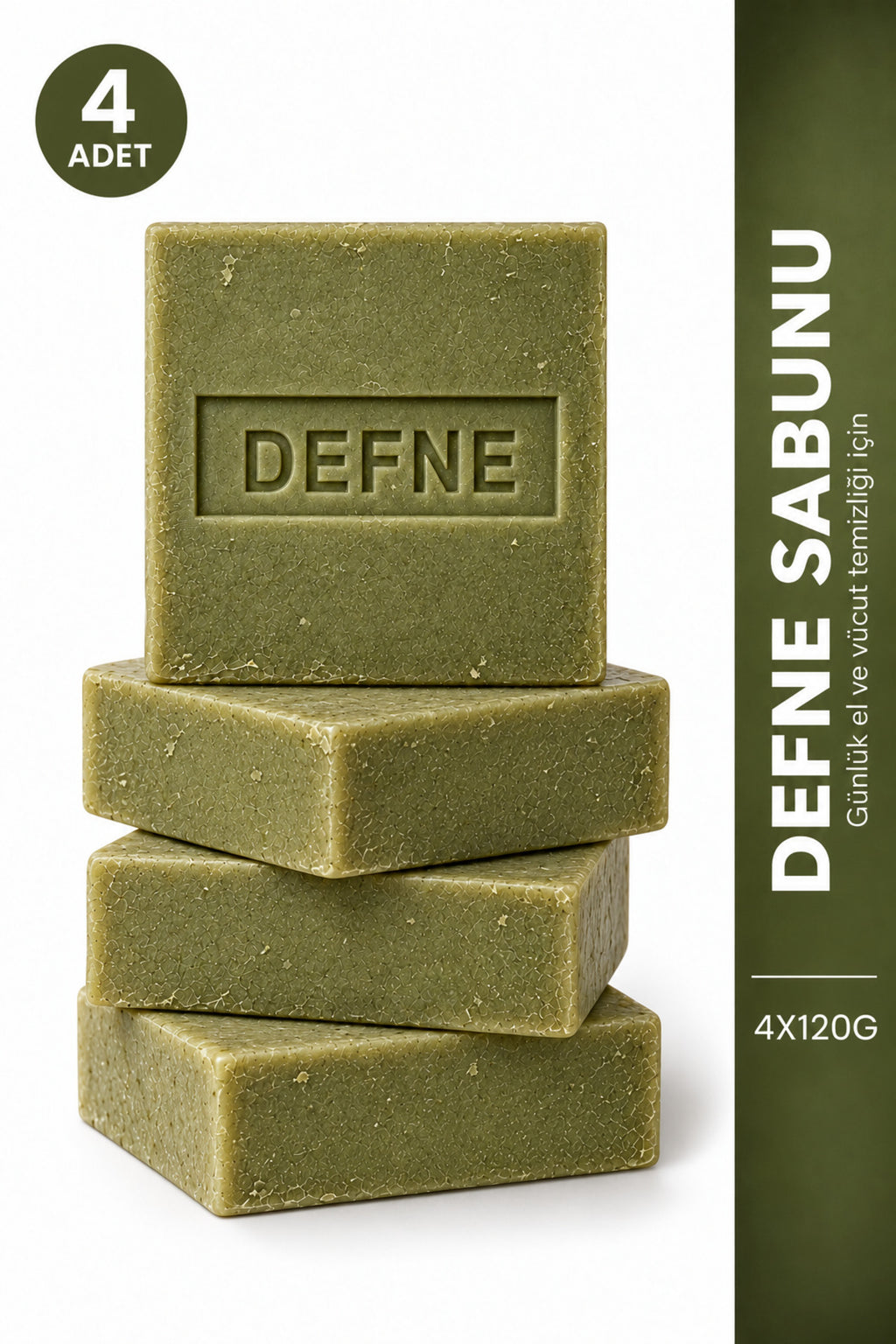 Defne Sabunu 4'lü Paket 4 x 120 g Zeytinyağlı Defne Yağı ve Gliserin İçeren Defne Sabunu