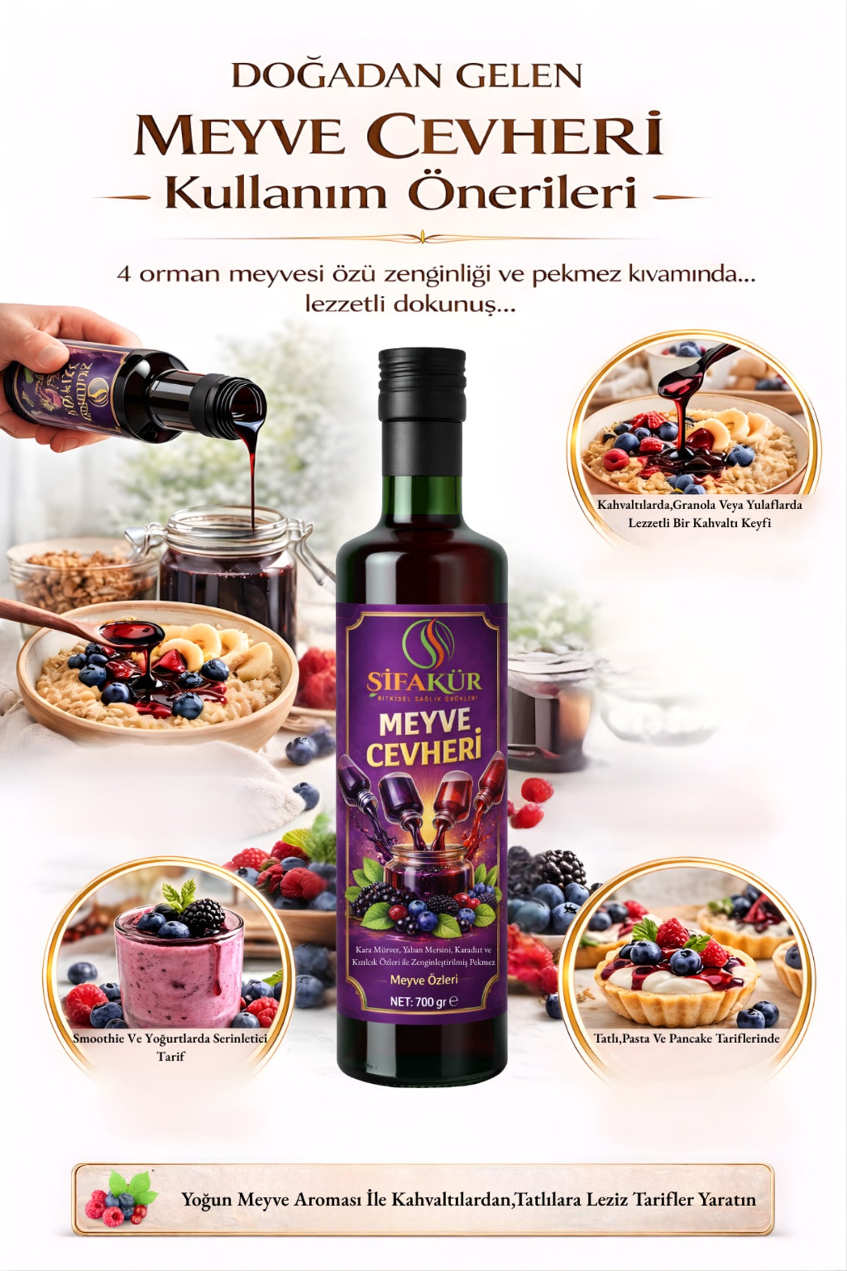 Şifakür Meyve Cevheri Pekmez 4 Orman Meyveli 700g Kahvaltılık ve Tatlı Lezzeti