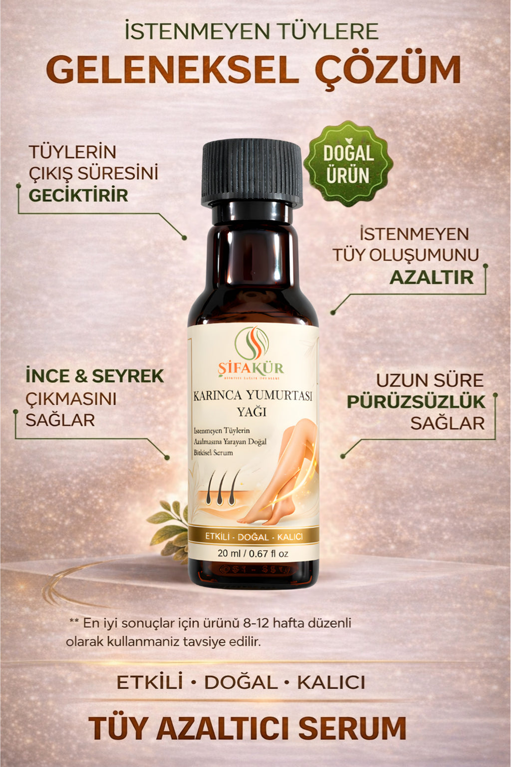 Şifakür Karınca Yumurtası Yağı Doğal Tüy Görünümü Azaltıcı Bakım Serumu 20ml