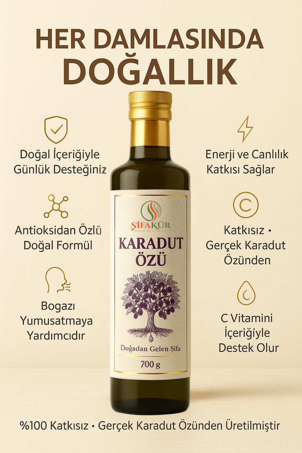 Şifakür Karadut Özü %100 Doğal Katkısız Rafine Şekersiz Tatlandırıcı 700g
