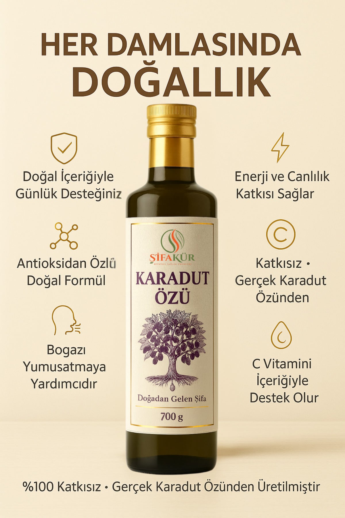 Şifakür Karadut Özü %100 Doğal Katkısız Rafine Şekersiz Tatlandırıcı 700g