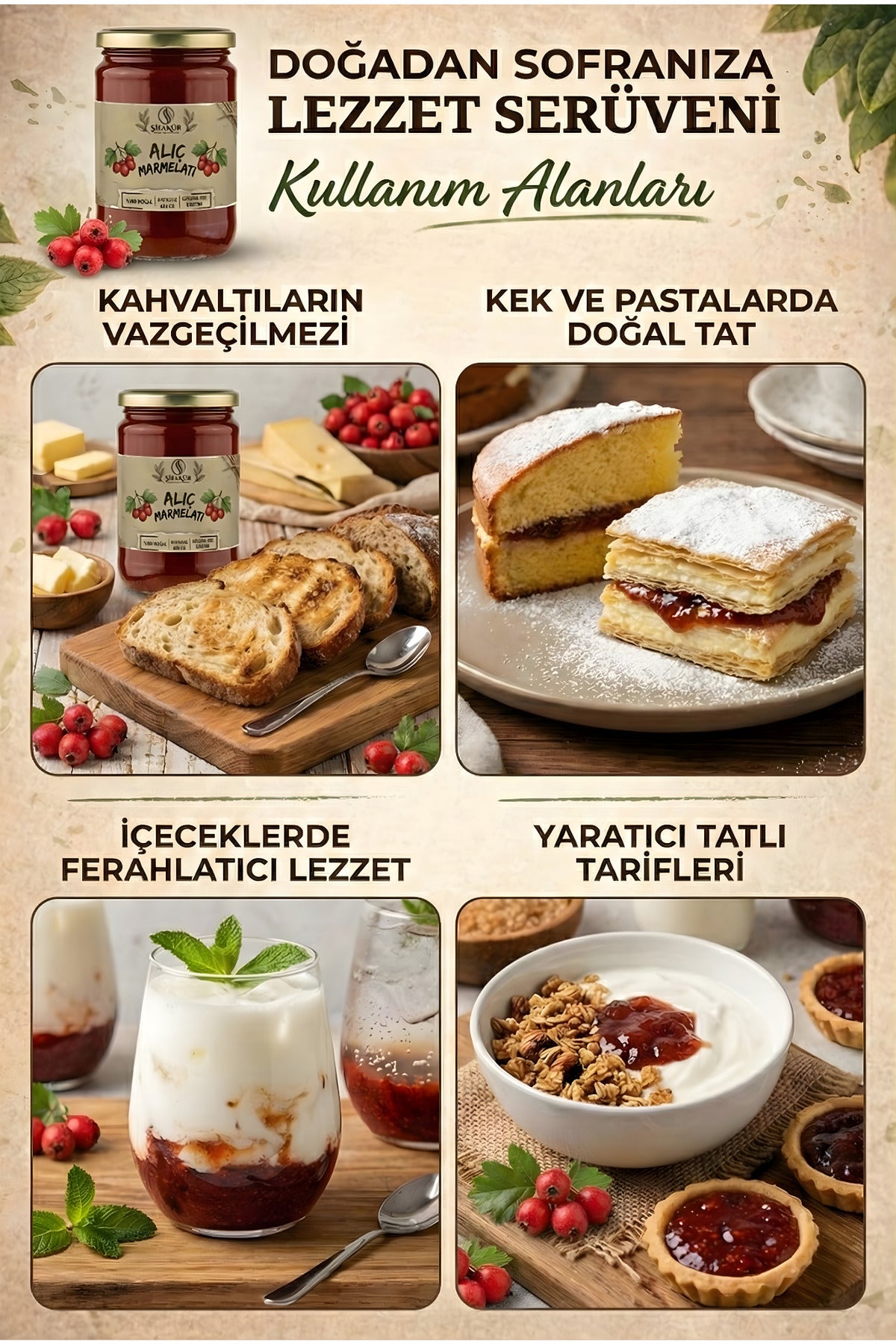 Şifakür Alıç Marmelatı Şeker İlavesiz Katkısız Doğal Kahvaltılık 850g