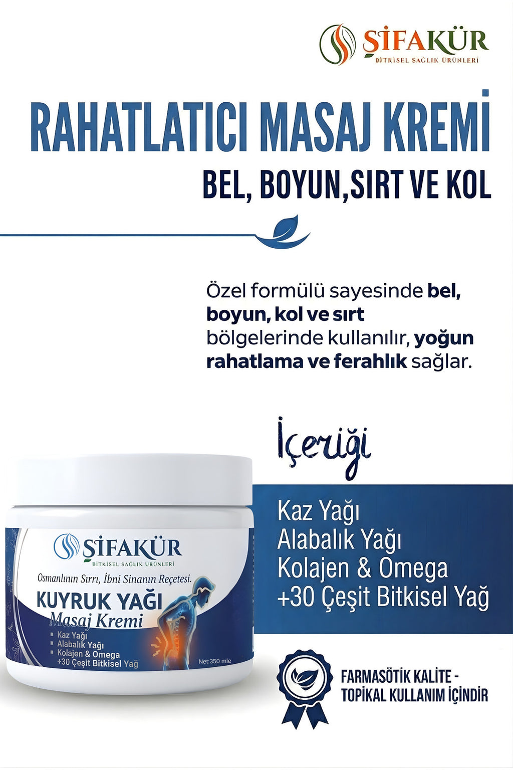 Şifakür Kuyruk Yağı Kaz Alabalık Yağlı Bel Boyun Diz Masaj Kremi 350ml