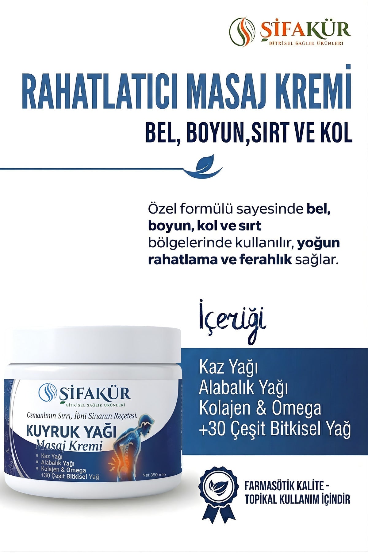 Şifakür Kuyruk Yağı Kaz Alabalık Yağlı Bel Boyun Diz Masaj Kremi 350ml