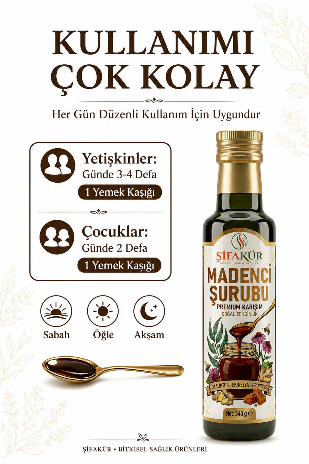 Şifakür Madenci Şurubu Propolis Zerdeçal Zencefil Okaliptüs Özlü Bitkisel Karışım 340 g