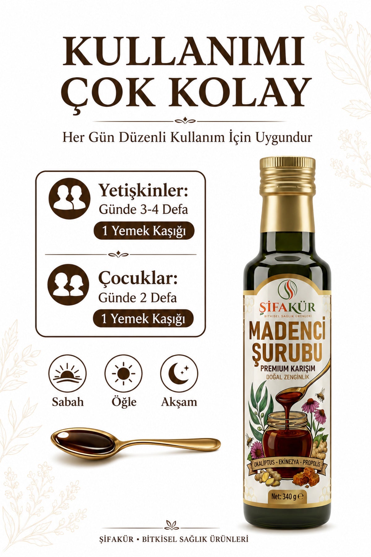 Şifakür Madenci Şurubu Propolis Zerdeçal Zencefil Okaliptüs Özlü Bitkisel Karışım 340 g