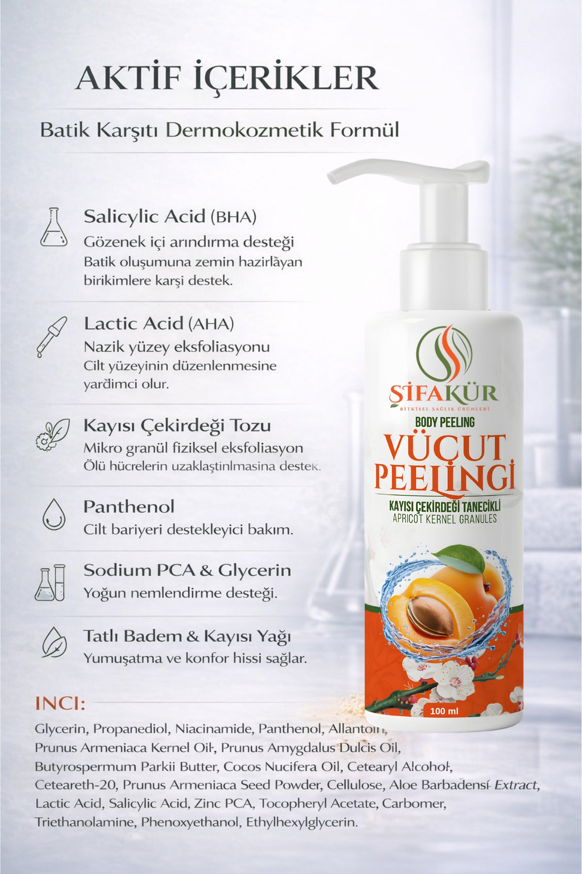 ŞİFAKÜR Batık Karşıtı Vücut Peelingi 100 ml – Kıl Dönmesi, Pürüzlü Cilt ve Özel Bölge Bakımı