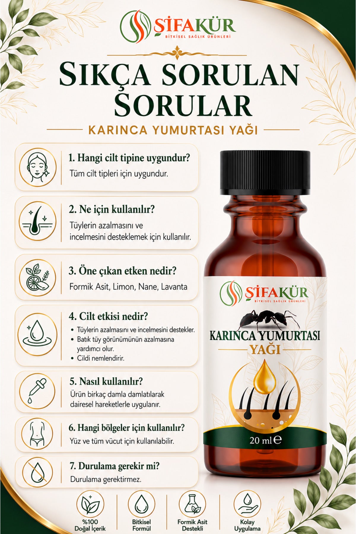 Karınca Yumurtası Yağı Tüy Azaltıcı Tüy Epilasyon Sonrası Serum 20 ml
