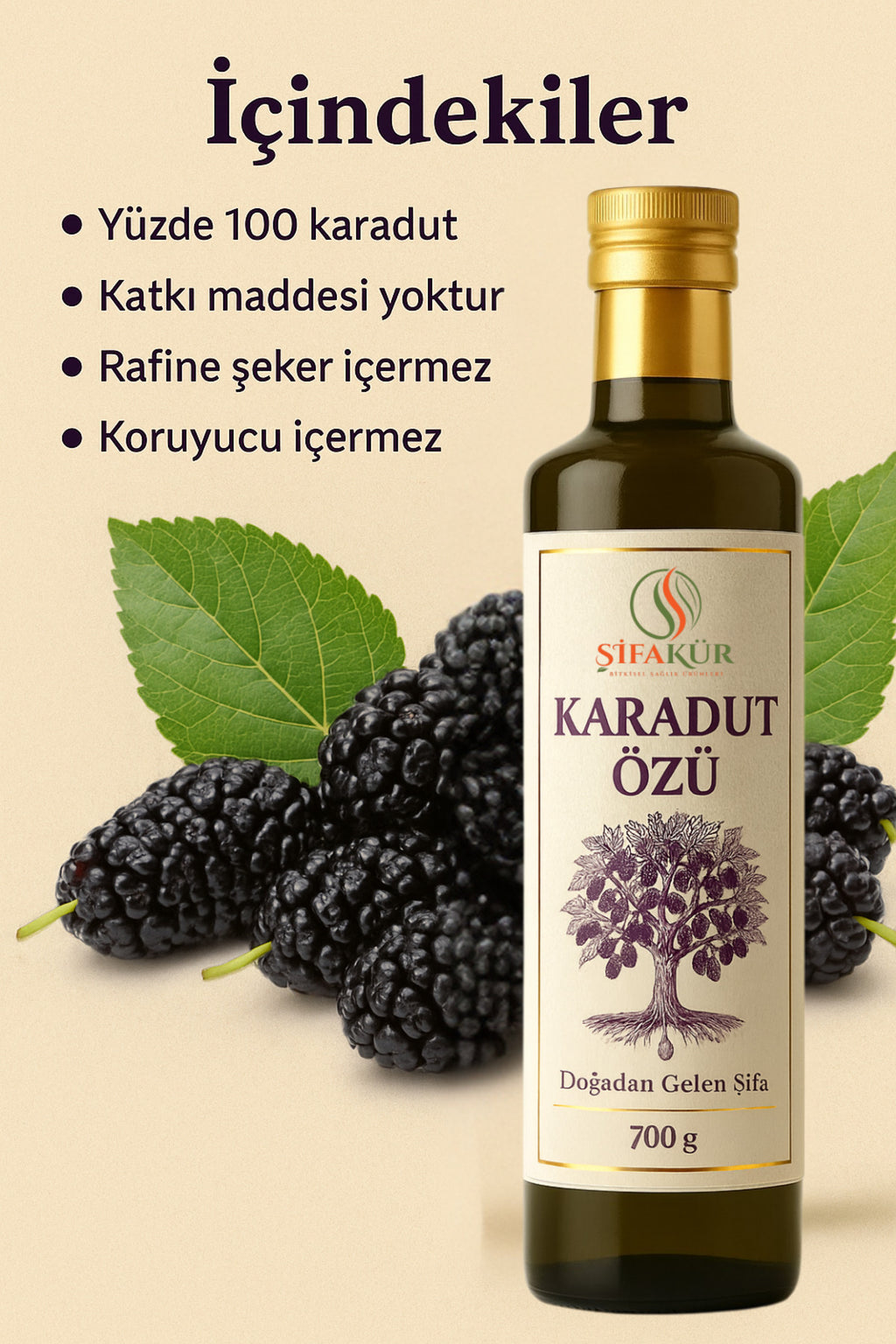 Şifakür Karadut Özü %100 Doğal Katkısız Rafine Şekersiz Tatlandırıcı 700g