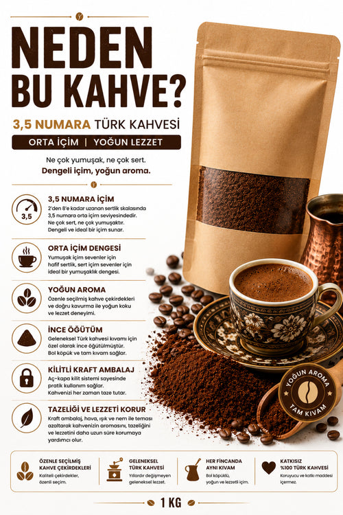 3,5 Numara Çekilmiş Türk Kahvesi 1 kg Orta İçim Yoğun Lezzet