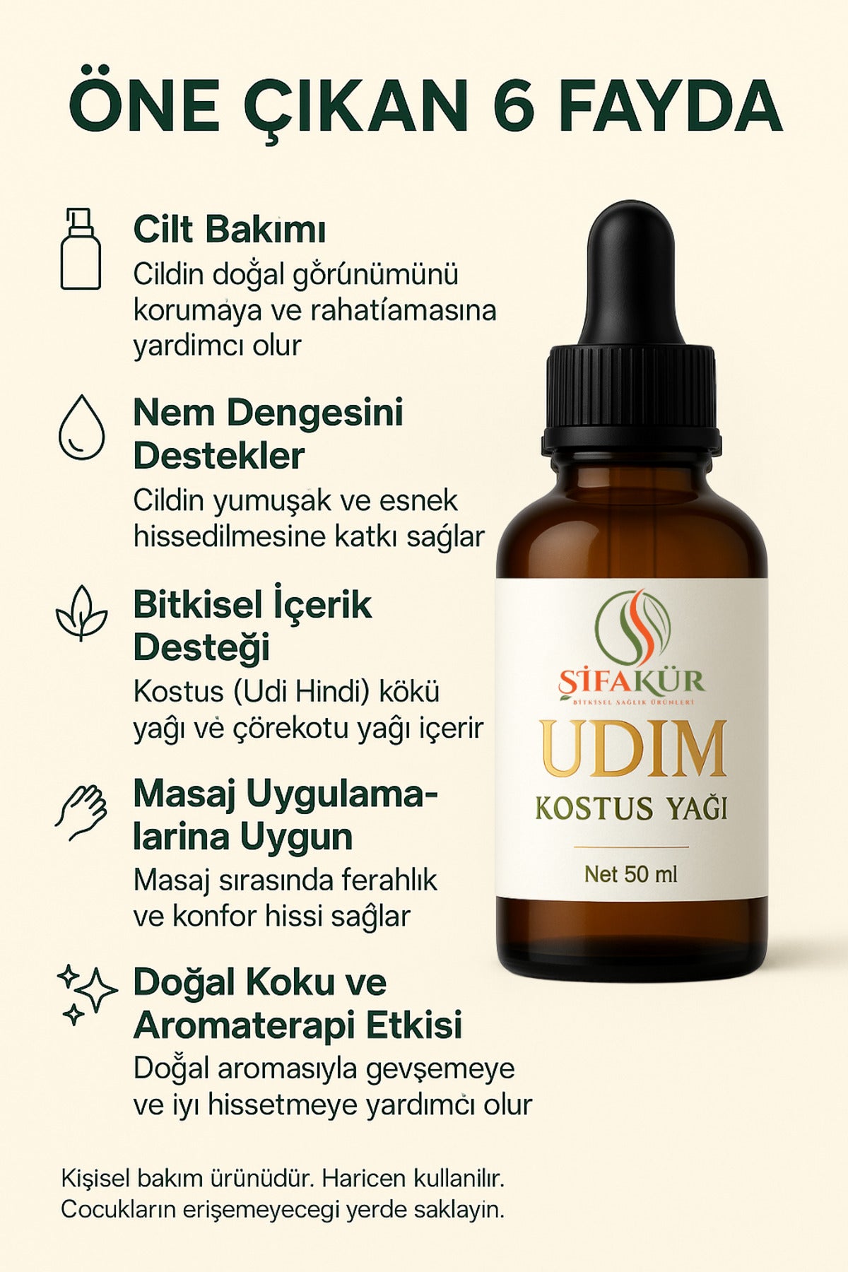 Şifakür UDİM Udi Hindi Kostus Cilt Bakım Yağı Doğal Saf Bitkisel Formül 50ml