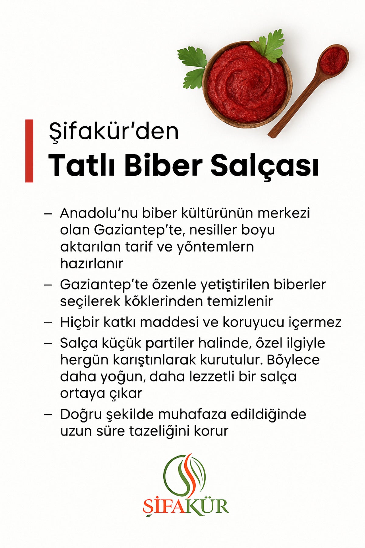 Şifakür Tatlı Biber Salçası Güneşte Kurutulmuş Doğal Gaziantep Ev Yapımı Yemeklik 5 KG