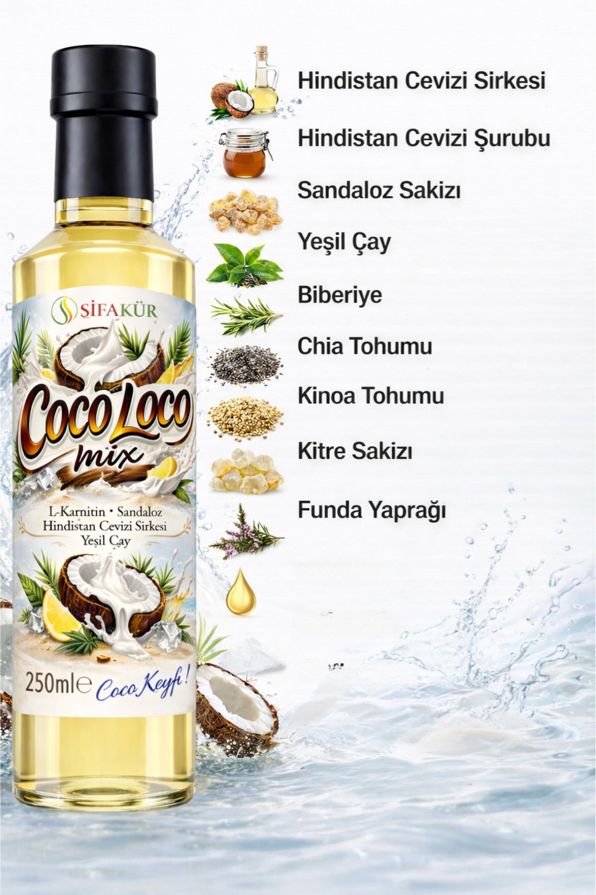 Şifakür Coco Loco Mix Doğal Hindistan Cevizi Sirkesi ve Şurubu İçecek Konsantresi 250 ml