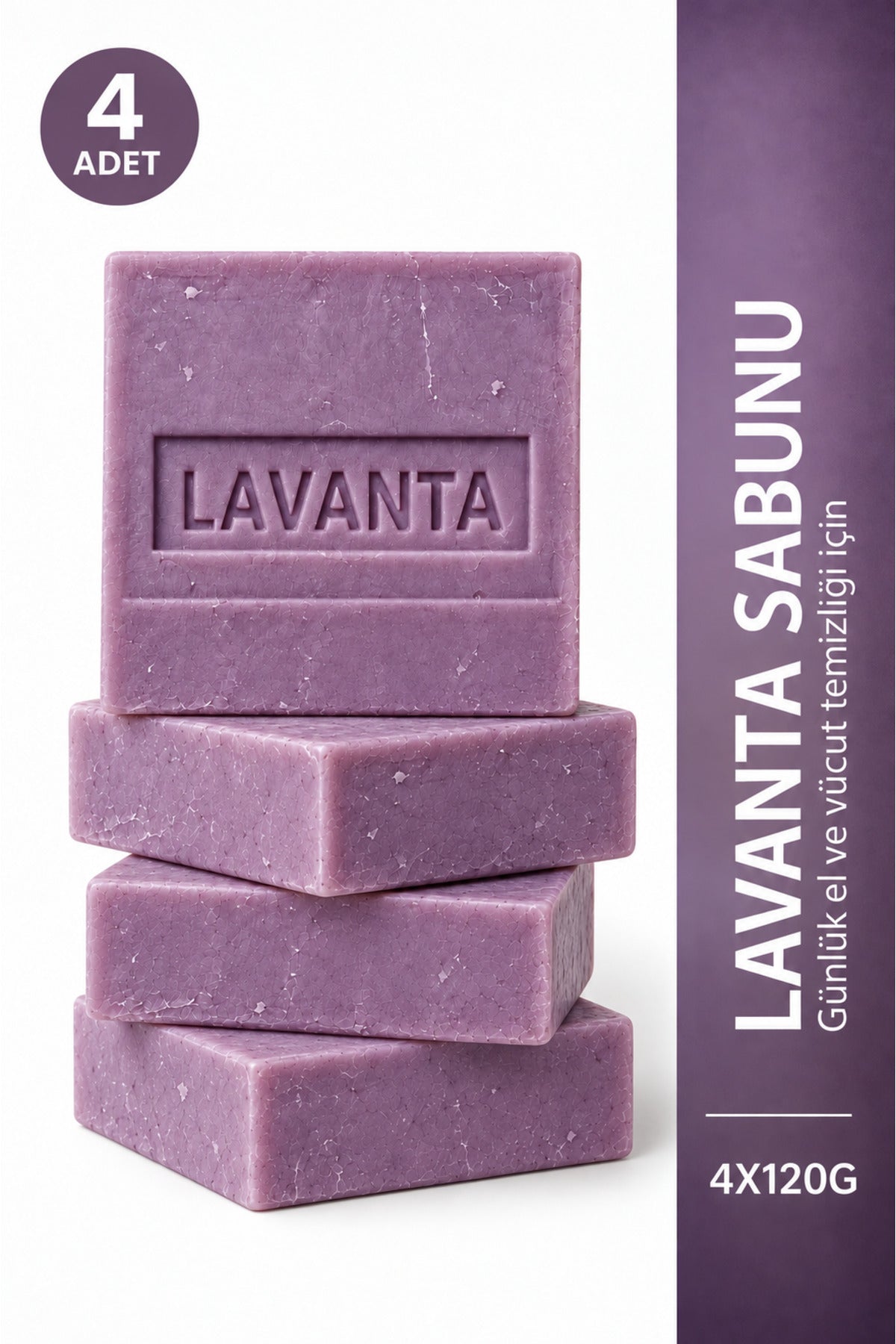 Lavanta Sabunu 4'lü Paket 4 x 120 g Lavantalı Zeytinyağlı Gliserinli El ve Vücut Sabunu