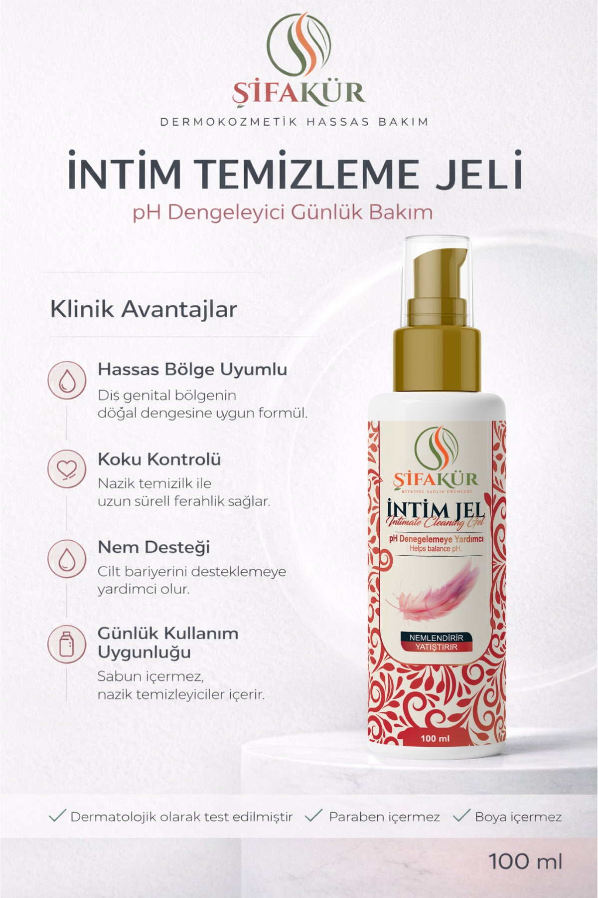 Şifakür İntim Temizleme Jeli pH Dengeli Hassas Bölge Bakım 100ml