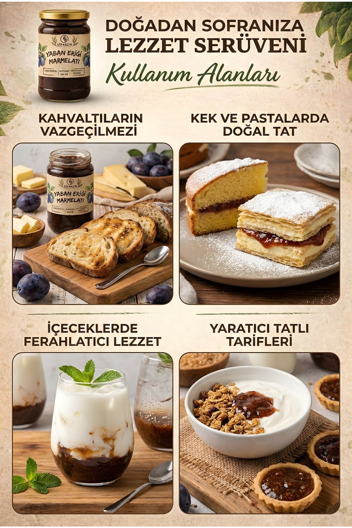 Şifakür Yaban Eriği Marmelatı Doğal Katkısız Şeker İlavesiz Kahvaltılık 850g