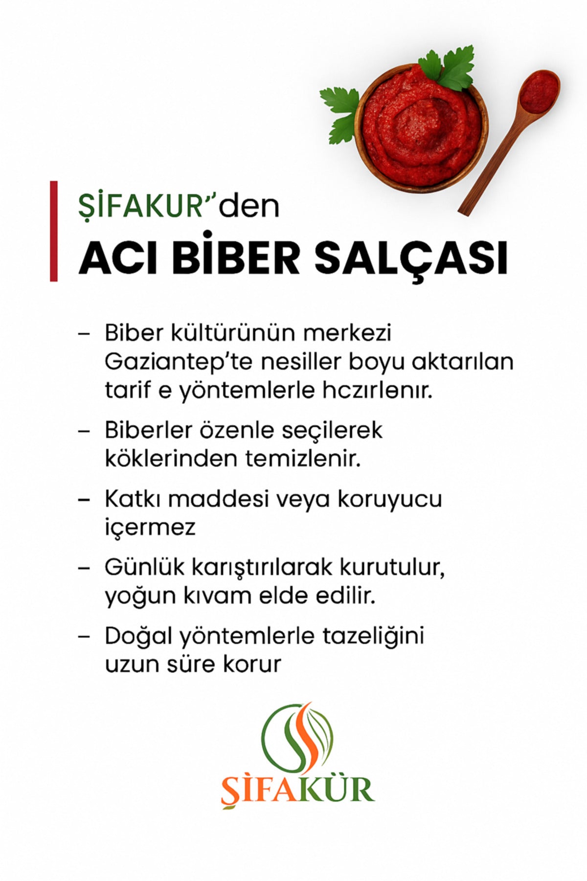Şifakür Acı Biber Salçası Güneşte Kurutulmuş Gaziantep Yoğun Lezzet 5 KG