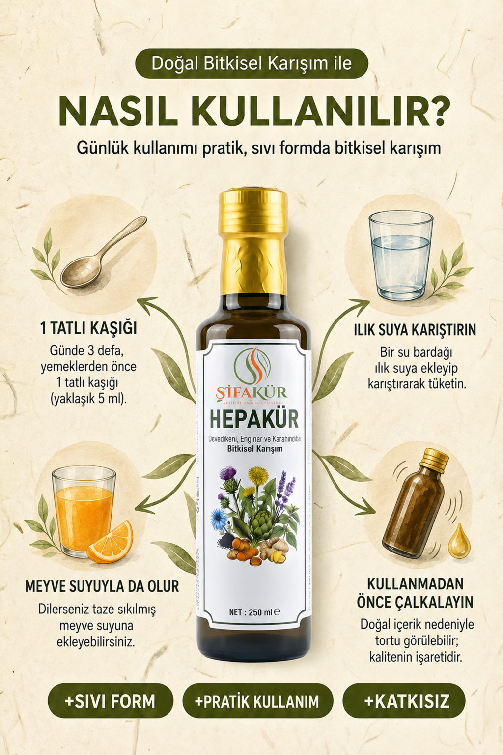 Şifakür Hepakür Sıvı Ekstrakt Devedikeni Enginar Karahindiba Bitkisel Karışım 250 ml