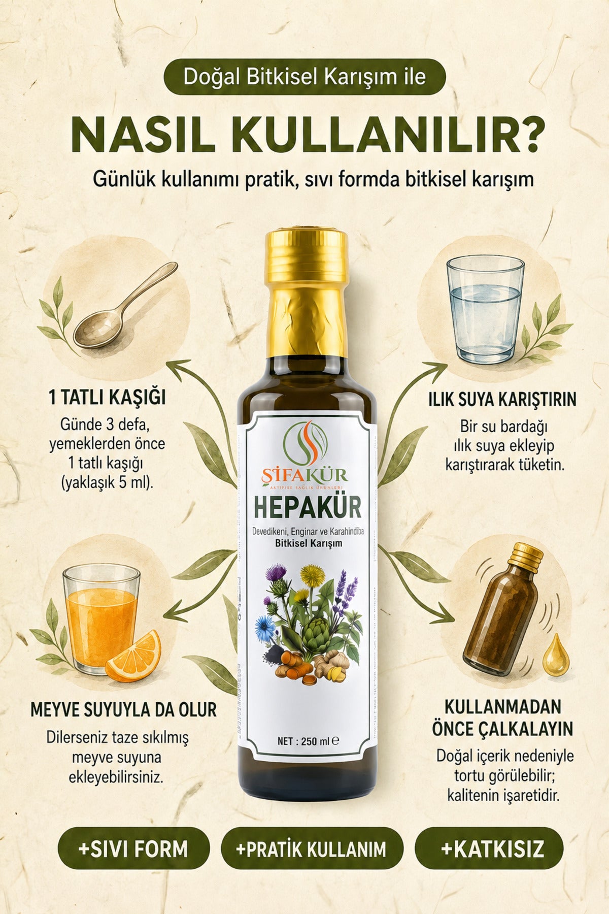 Şifakür Hepakür Sıvı Ekstrakt Devedikeni Enginar Karahindiba Bitkisel Karışım 250 ml